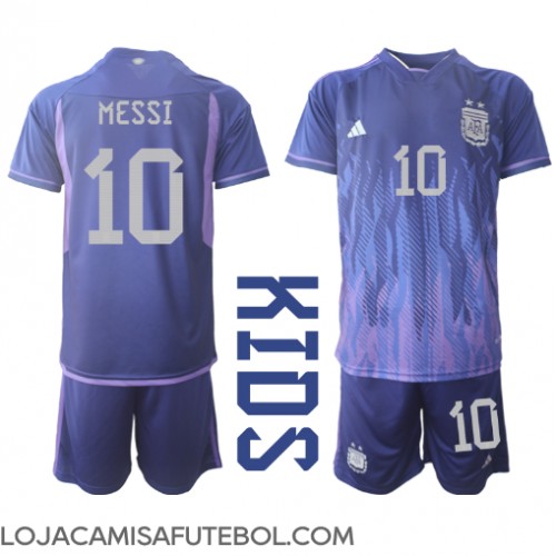 Camisa de Futebol Argentina Lionel Messi #10 Equipamento Secundário Infantil Mundo 2022 Manga Curta (+ Calças curtas)
